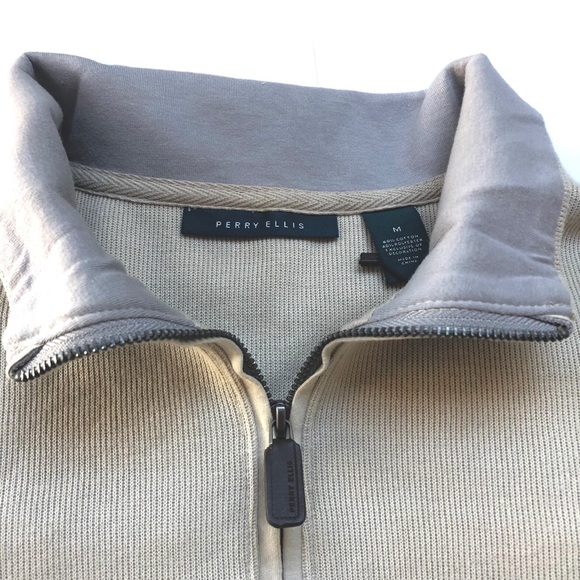 Perri Ellis Men’s Mock Neck Quarter Zip Pullover Sandbar Color Sweater - Picture 2 of 5